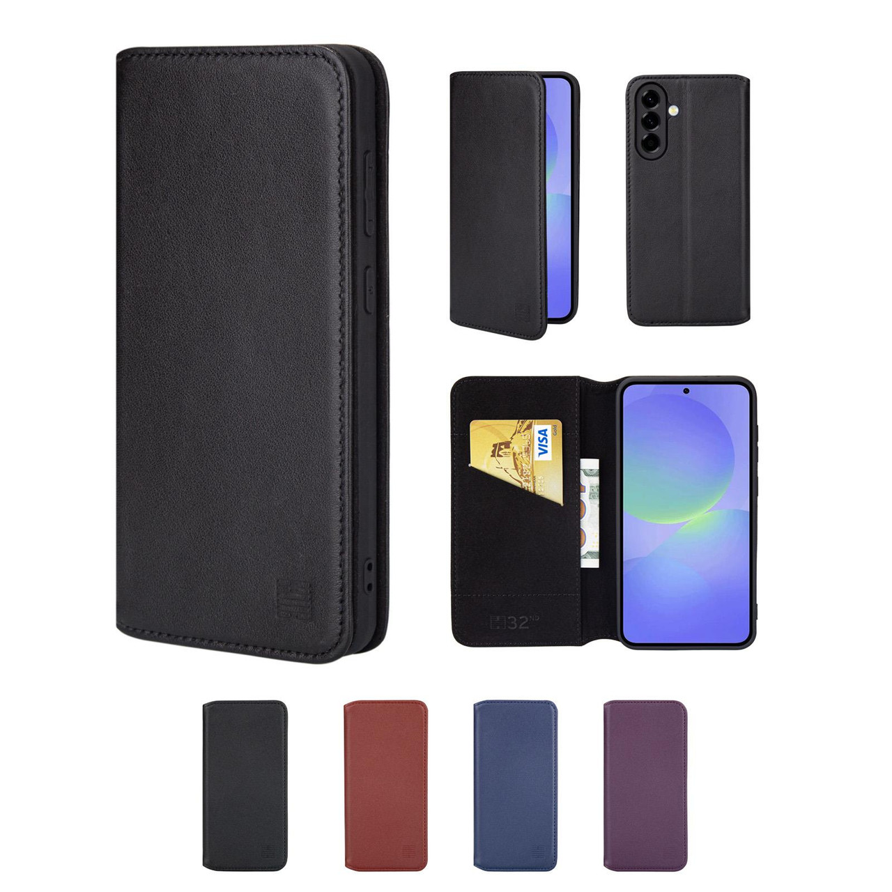 32nd Classic Series 2.0 - Real Leather Book Wallet Flip Case Cover For Google Pixel 9 / Pixel 9 Pro, With RFID Blocking Card Slot, Magnetic Closure And Built In Stand - Navy Blue