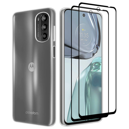 32nd Clear Gel Ultra-Thin TPU Case Cover With 2 X Tempered Glass for Motorola Moto G62 5G