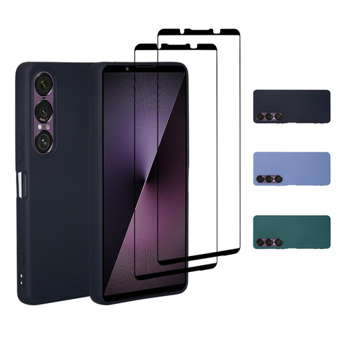 Sony Xperia 1 VII (2025) Liquid Silicone Slim Case Cover with 2 X Tempered Glass Screen Protectors