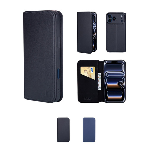 iPhone 17  Pro (6.3") 'Classic Series 2.0' Real Leather Book Wallet Case