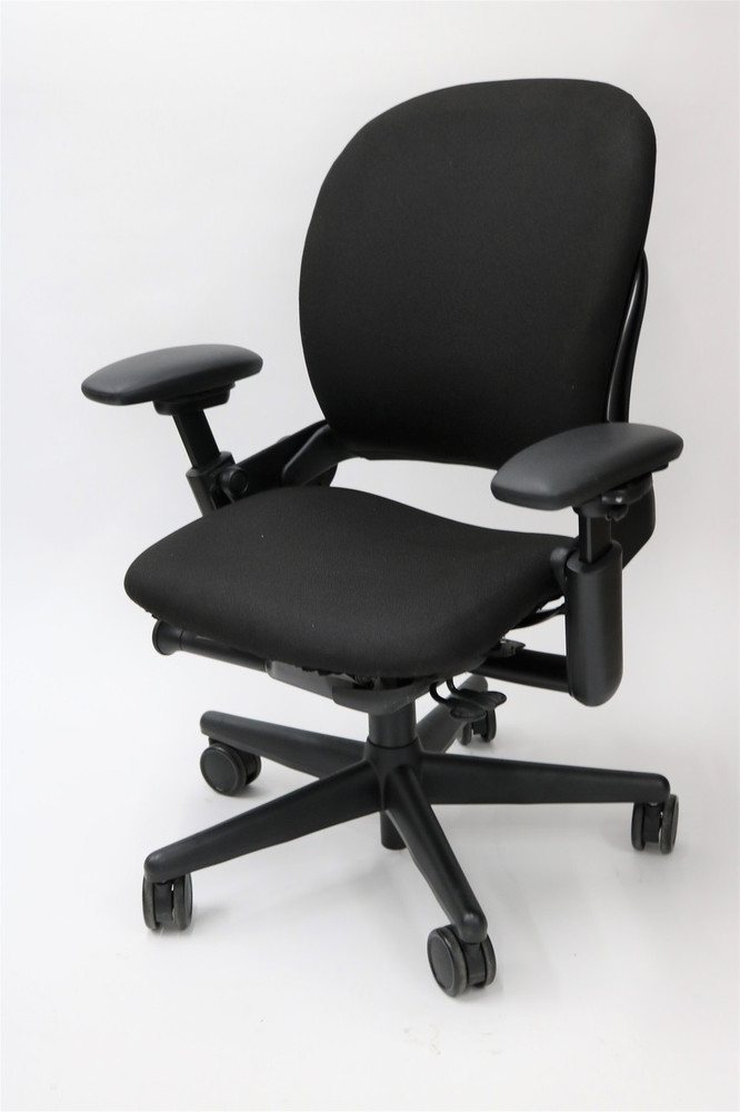 Steelcase Leap Chair In Black Fabric + Pivot Arms
