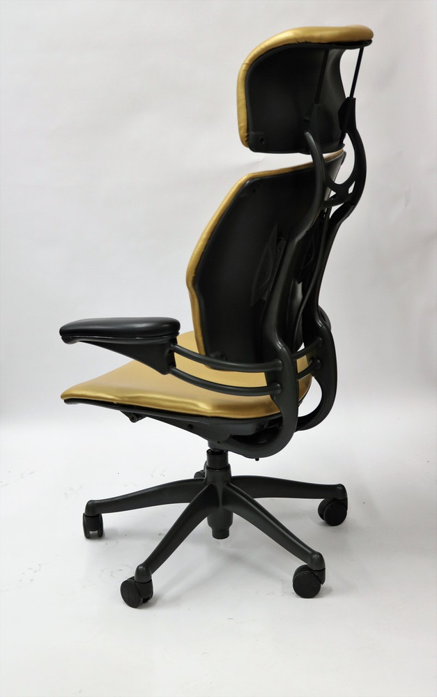 Humanscale Freedom Chair Fully Adjustable Model With Headrest Gold Leather