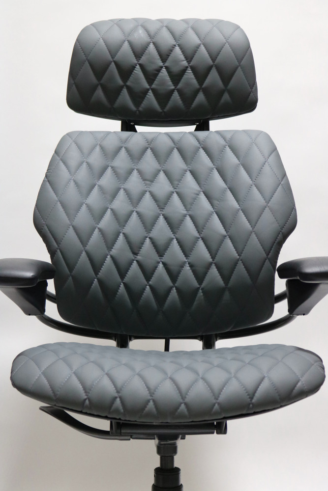 Refurbished Humanscale Freedom Chair With Headrest Fully Adjustable Diamond Executive Model Gray Leather