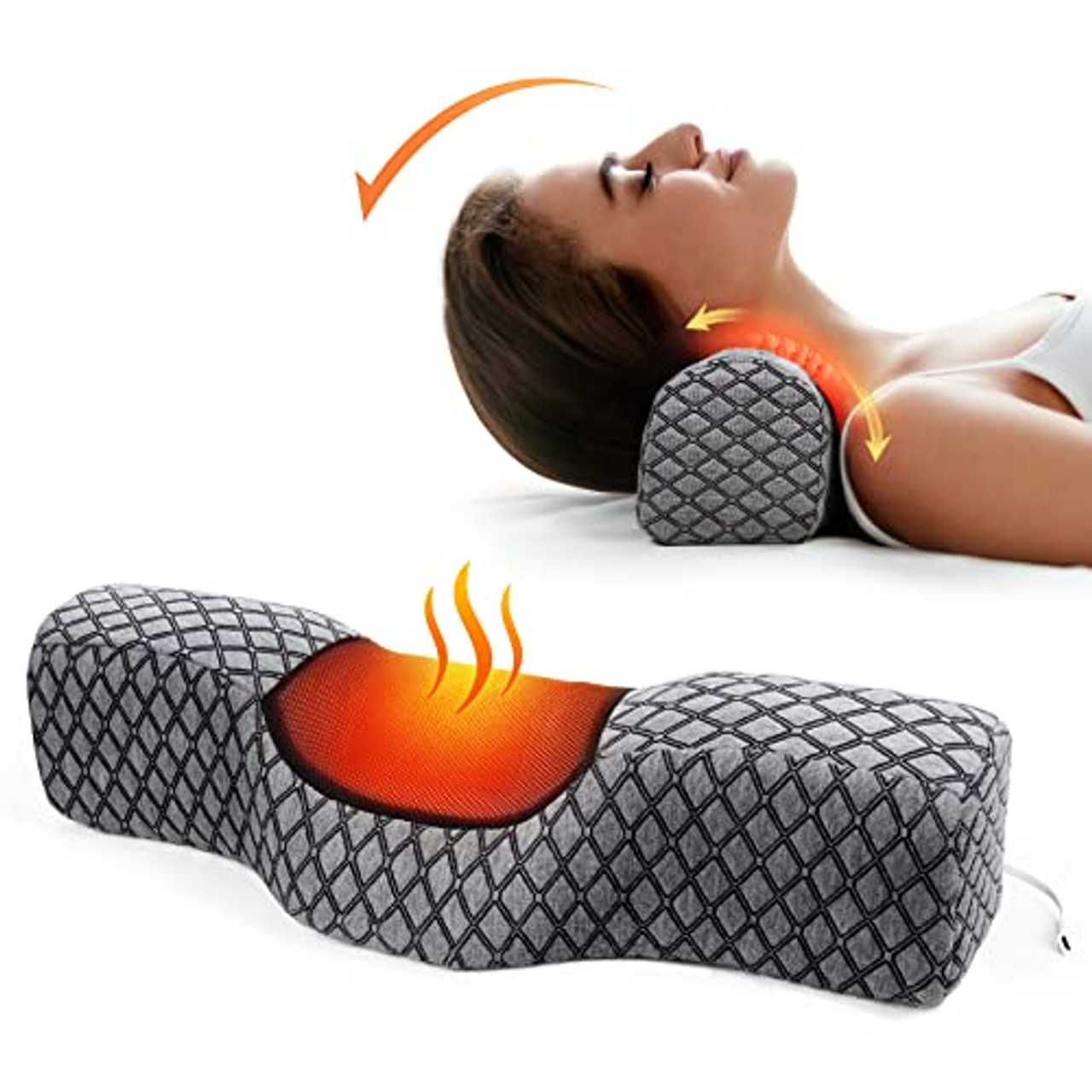 Neck Pillows for Pain Relief Sleeping, Heated Memory Foam Cervical Neck  Pillow with USB Graphene Heating and Magnetic for Stiff Neck Pain Relief,  Neck Support Pillow Bolster Pillow for Bed (Grey)