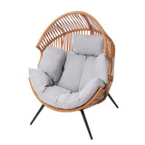 Outdoor & Indoor Egg Chair PE Rope Open Weave Egg Chair with Stand Lounge Chair for Front Porch 