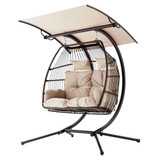 Egg Chair with Stand, Foldable Hanging Chair, Hammock Cushion and Awning