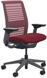 Steelcase Think Chair, Burgundy 3D Knit Back, Adjustable Arms, Adjustable Lumbar Support