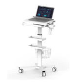 MB-C07 Height Adjustable, Anti-Theft, Anti-Slip Medical Laptop Workstation Trolley Cart With Wheels, Oral Scanner Holder, Basket Storage, Dual Tray | Large Tabletop for Dental Office, Hospital, Clinic