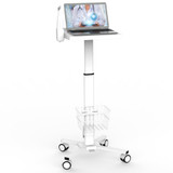 MB-C05 Medical Laptop Workstation Trolley Cart with Wheels, Oral Scanner Holder, Basket Storage | Height Adjustable Rolling Lab Cart with Large Tabletop for Dental Office, Hospital, Clinic