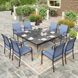 9 Pieces Patio Dining Sets, 8 x Blue Textilene Dining Chair, 60" Square Metal Dining Table with 1.57" Umbrella Hole, Outdoor Table and Chairs Set for Lawn Garden Backyard Deck