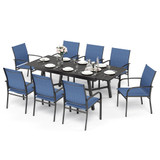 Extendable Patio Table and Chairs Set for 8, 9 Pieces Outdoor Dining Set, Rectangular Metal Dining Table with 8 x Chairs for Deck Lawn Garden Porch, Blue