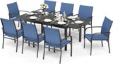 9 Pieces Outdoor Table and Chairs Set, 8 x Patio Chairs and 1 x Extendable Metal Dining Table for Lawn Garden Backyard Deck