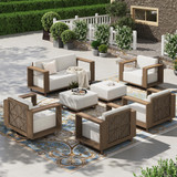8 Pieces Patio Furniture Set, 4 Outdoor Sectional Rattan Wicker Sofas,2 Swivel Armchairs with 2 Ottomans, All Weather Couch Set with 5.3" Widened Armrest, 10" Ultra Thick Cushion