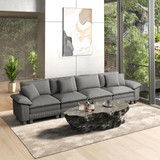 158" Modular Sectional Sofa, Oversized Couches for Living Room, Comfy Cloud Couch 4-Seater Deep Seat Sofa with Throw Pillow, Corduroy Grey