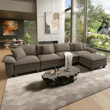 158" Modular Sectional Sofa, Oversized L Shaped Couches for Living Room, Comfy Cloud Couch with Ottoman, 5-Seater Deep Seat Sofa with Throw Pillow, Chenille Ash
