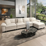 158" Modular Sectional Sofa, Oversized L Shaped Couches for Living Room, Comfy Cloud Couch with Ottoman, 5-Seater Deep Seat Sofa with Throw Pillow, Chenille Beige