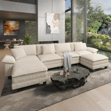 158" Modular Sectional Sofa, Oversized U Shaped Couches for Living Room, Comfy Cloud Couch with Ottoman, 6-Seater Deep Seat Sofa with Throw Pillow, Corduroy Beige