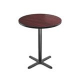 Premium Commercial-Grade Restaurant and Breakroom Cafe Table (Round, 36 in Diameter, 42 in Bar Height, X-Base, Black Frame, Mahogany Laminate)