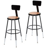 Premium Commercial-Grade All-Purpose Round Stool with Backrest (Height-Adjustable, 24–32 inch Range, Black Frame, Masonite Wood Seat, 2-Pack)