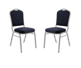 Back Upholstered Stackable Banquet Chairs Premium Commercial Seating (2 Pack, Fabric, Midnight Blue, Silvervein Frame)