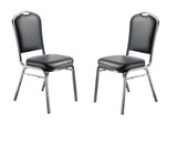 Back Upholstered Stackable Banquet Chairs Premium Commercial Seating (2 Pack, Vinyl, Midnight Blue, Silvervein Frame)