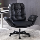 Criss Cross Chair with Armrests & Wheels for Cross-Legged Sitting, Comfortable Adjustable Swivel Office Desk Chair –PU Leather Vanity Chair for Home, Makeup and Bedroom (Black)