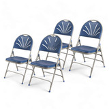 Premium Heavy-Duty Plastic Folding Chairs, Commercial Fanback Event Chairs with Triple Brace and 500 lb Capacity (4-Pack, Blue Plastic with Gray Frame)