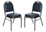 Dome Back Upholstered Stackable Banquet Chairs Premium Commercial Seating (2 Pack, Vinyl, Midnight Blue, Silvervein Frame)