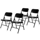 All-Steel Heavy-Duty Folding Chairs, Commercial-Grade Metal Chairs with Dual Braces, 500 lb Capacity (4-Pack, Black)