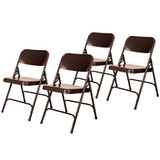 All-Steel Heavy-Duty Folding Chairs, Commercial-Grade Metal Chairs with Dual Braces, 500 lb Capacity (4-Pack, Brown)