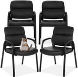  (4 Pack) Leather Guest Chair with Padded Arms, Reception Meeting Conference Waiting Room Lobby Home Desk Big and Tall Executive Office Chair, Black.