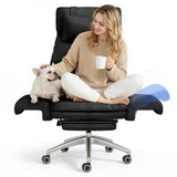 Oversized Big and Tall Office Chair, 180° Flip Armrests for Pets&Cross Legged, Computer Desk Chair with Footrest, Lounge Chairs for Home Office Gaming Working, ScratchSafe Air Leather, Black