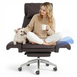 Oversized Big and Tall Office Chair, 180° Flip Armrests for Pets&Cross Legged, Computer Desk Chair with Footrest, Lounge Chairs for Home Office Gaming Working, ScratchSafe Air Leather, Brown