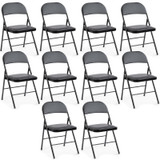 10 Pack Leather Padded Folding Chair, Indoor Outdoor Portable Stackable Commercial Seat with Steel Frame, Capacity for Home, Office, Party, Comfy, Black