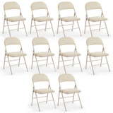 10 Pack Leather Padded Folding Chair, Indoor Outdoor Portable Stackable Commercial Seat with Steel Frame, Capacity for Home, Office, Party, Comfy, Kahki
