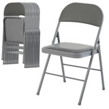 12 Pack Folding Chairs with Padded Cushion and Back - PU Leather Stackable Portable Dining Chairs Set, for Home and Office, Conference, Wedding, Party, Patio, Garden, for Indoor Outdoor, Grey