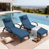 Pool Outdoor Lounge Chairs Set of 2,Outdoor Chaise Lounge w/ 5 Adjustable Back,Wicker Patio Pool Lounge Chair with Wheels for Poolside Deck Lawn,Peacock Blue