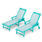 Chaise Lounge Chair Outdoor Set of 2, HDPS and HDPE Wicker Chaise Lounger with 5 Positions, Pool Lounge Chairs with Wheels and Adjustable Backrest for Patio, Poolside, Deck, Backyard