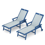 Chaise Lounge Chair Outdoor Set of 2, HDPS and HDPE Wicker Chaise Lounger with 5 Positions, Pool Lounge Chairs with Wheels and Adjustable Backrest for Patio, Poolside, Deck, Backyard
