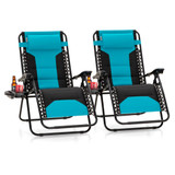 Zero Gravity Chair Set of 2, Padded Anti Gravity Recliner, Oversized 28" Wide Seat, Foldable Patio Lounger with Armrest & Cup Holder, Supports 400 LBS (Aqua)