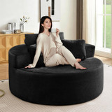 Oversized Round Chaise Longue Chair Indoor, Modern 55-inch Upholstered Terry Fabric Deep Seat Circle Single Cloud Lounge Floor Accent Chair for Living Room, Bedroom Apartment, Black