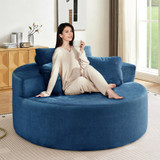 Oversized Round Chaise Longue Chair Indoor, Modern 55-inch Upholstered Terry Fabric Deep Seat Circle Single Cloud Lounge Floor Accent Chair for Living Room, Bedroom Apartment, Blue
