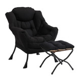 Lazy Chair with Ottoman, Modern Accent Chair with Armrests and a Side Pocket, Black Accent Chairs, Reading Chairs, Oversized Armchairs for Bedroom, Study, Living Room, Courtyard