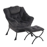 Lazy Chair with Ottoman, Modern Accent Chair with Armrests and a Side Pocket, Plush Navy Accent Chairs, Reading Chairs, Oversized Armchairs for Bedroom, Study, Living Room, Courtyard