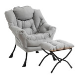 Lazy Chair with Ottoman, Modern Accent Chairs with Folding Footrest, Light Grey Sofa Chair Set, Comfortable Reading Chairs, Oversized Armchairs for Bedroom, Study, Living Room, Courtyard