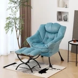 Lazy Chair with Ottoman, Modern Accent Chairs with Folding Footrest, Velvet Light Blue Sofa Chair Set, Reading Chairs, Oversized Armchairs for Bedroom, Study, Living Room, Courtyard
