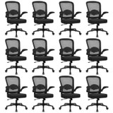 (12PK) Home Office Desk Chair with Flip Up Armrests, Mesh Back Chair with Adjustable Height Lumbar Support, Ergonomic Computer Task Chair with Wheels for School, Conference, Black