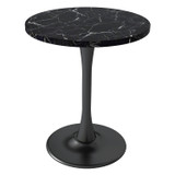 Black Marble Round Dining Table 24" Circle Tulip Table with Thickened Tabletop & Sturdy Metal Pedestal Mid Century Modern Leisure Bistro Kitchen Tables 2 People Small Places Living Room Cafe