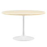 48" Round Artificial Dining Table with Tapered, Metal Base, White Travertine