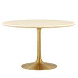 48" Round Artificial Dining Table with Tapered, Metal Base, Gold Travertine